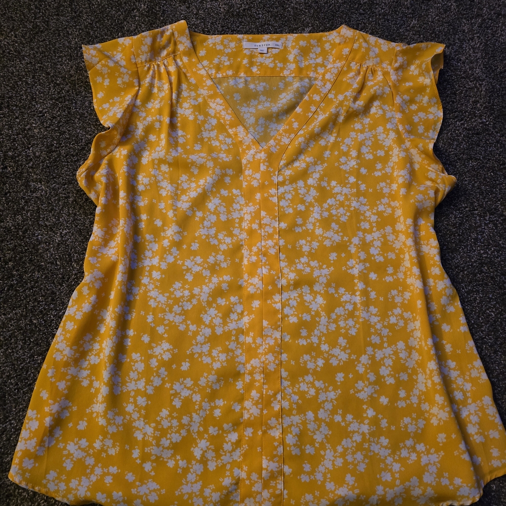 Fun 2 Fun Yellow Floral V-Neck Ruffle Sleeve Blouse